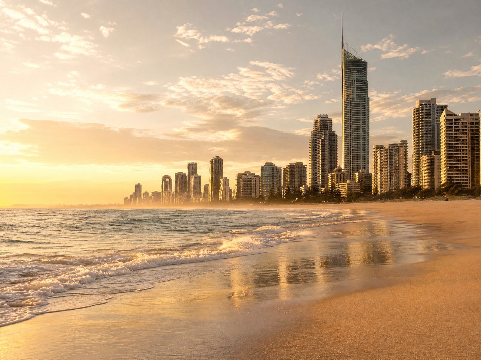 Gold Coast beach skyline at sunset
